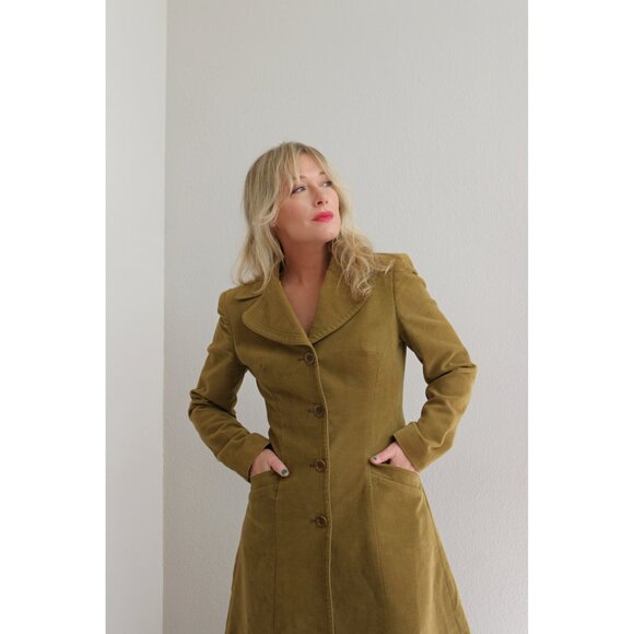 1990's Vintage Bebe Velvet Poet Jacket Olive Green Women's Extra Small to Small - Picture 6 of 9
